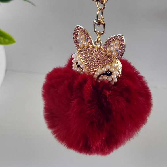 New! Pom Pom Fox Keychain / bag charm - Picture 3 of 5